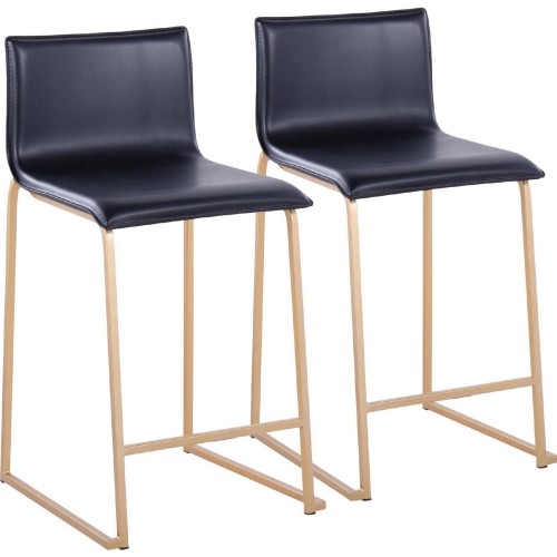 Mara 26" Counter Stool in Gold Metal & Black Leatherette (Set of 2)